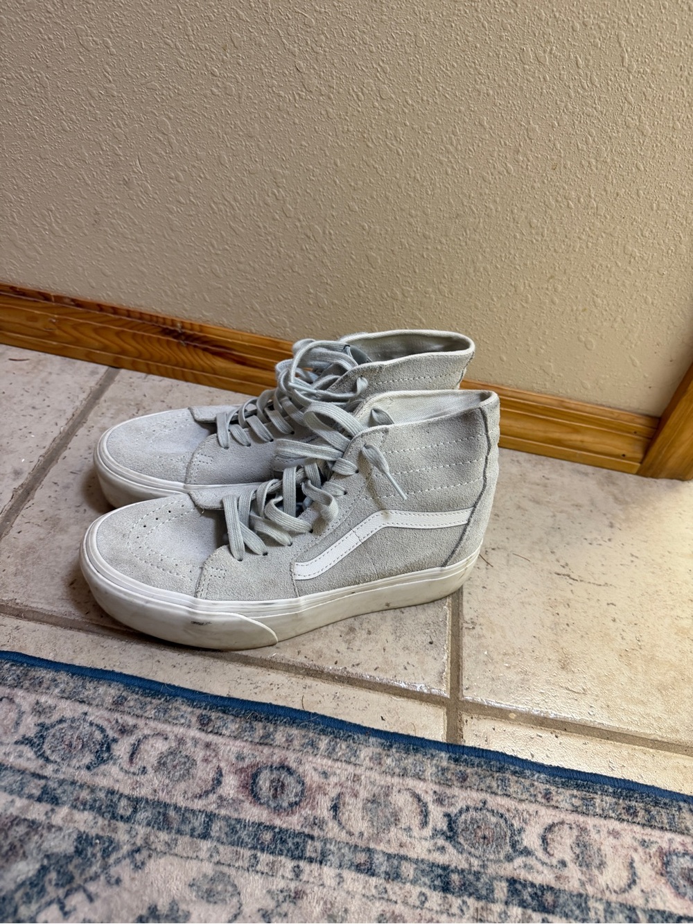 Vans Light Gray Suede High-Top Sneakers with White Stripe